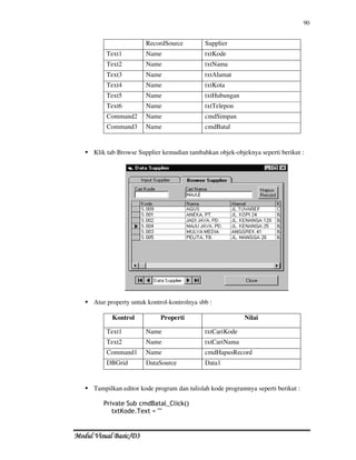 Modul Visual Basic/D3Modul Visual Basic/D3Modul Visual Basic/D3Modul Visual Basic/D3
90
RecordSource Supplier
Text1 Name t...