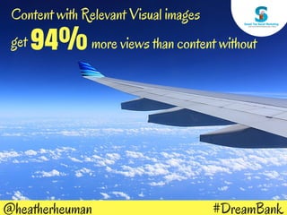 #DreamBank@heatherheuman
Content with Relevant Visual images
get 94% more views than content without
 