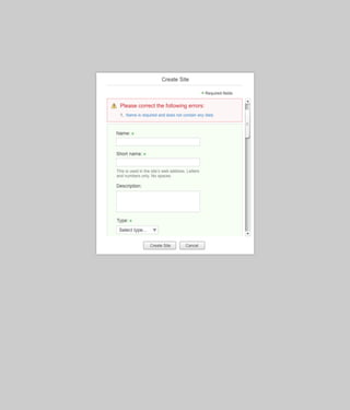 Visual Design - Create Site Dialog