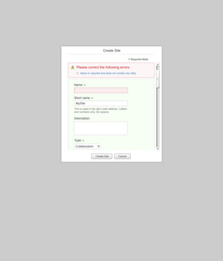 Visual Design - Create Site Dialog
