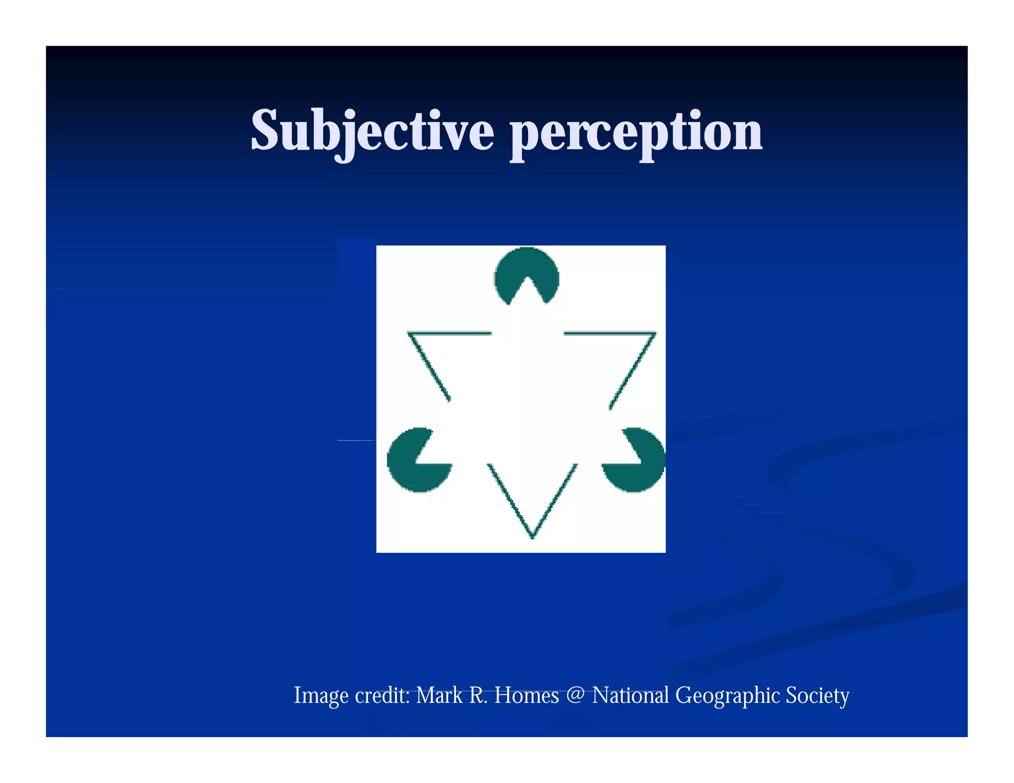 Subjective perception




 Image credit: Mark R. Homes @ National Geographic Society
 