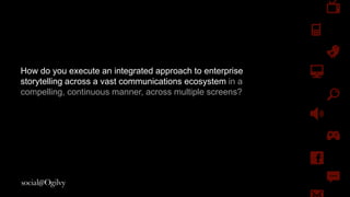 How do you execute an integrated approach to
enterprise storytelling across a vast
communications ecosystem in a compelling,
continuous manner across multiple screens?
 