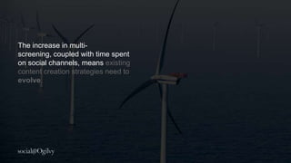 The increase in multi-screening,
coupled with time spent on
social channels means existing
content creation strategies need
to evolve.
 