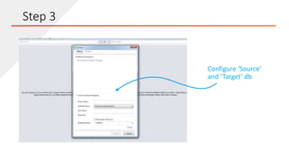 Configure ‘Source’
and ‘Target’ db
Step 3
 