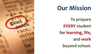 Our Mission
To prepare
EVERY student
for learning, life,
and work
beyond school.
 