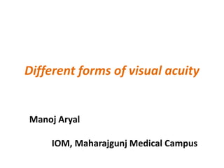 Different forms of visual acuity
Manoj Aryal
IOM, Maharajgunj Medical Campus
 
