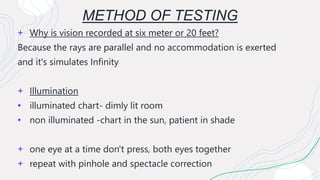 VISUAL ACUITY , Basics of vision assessment | PPTX