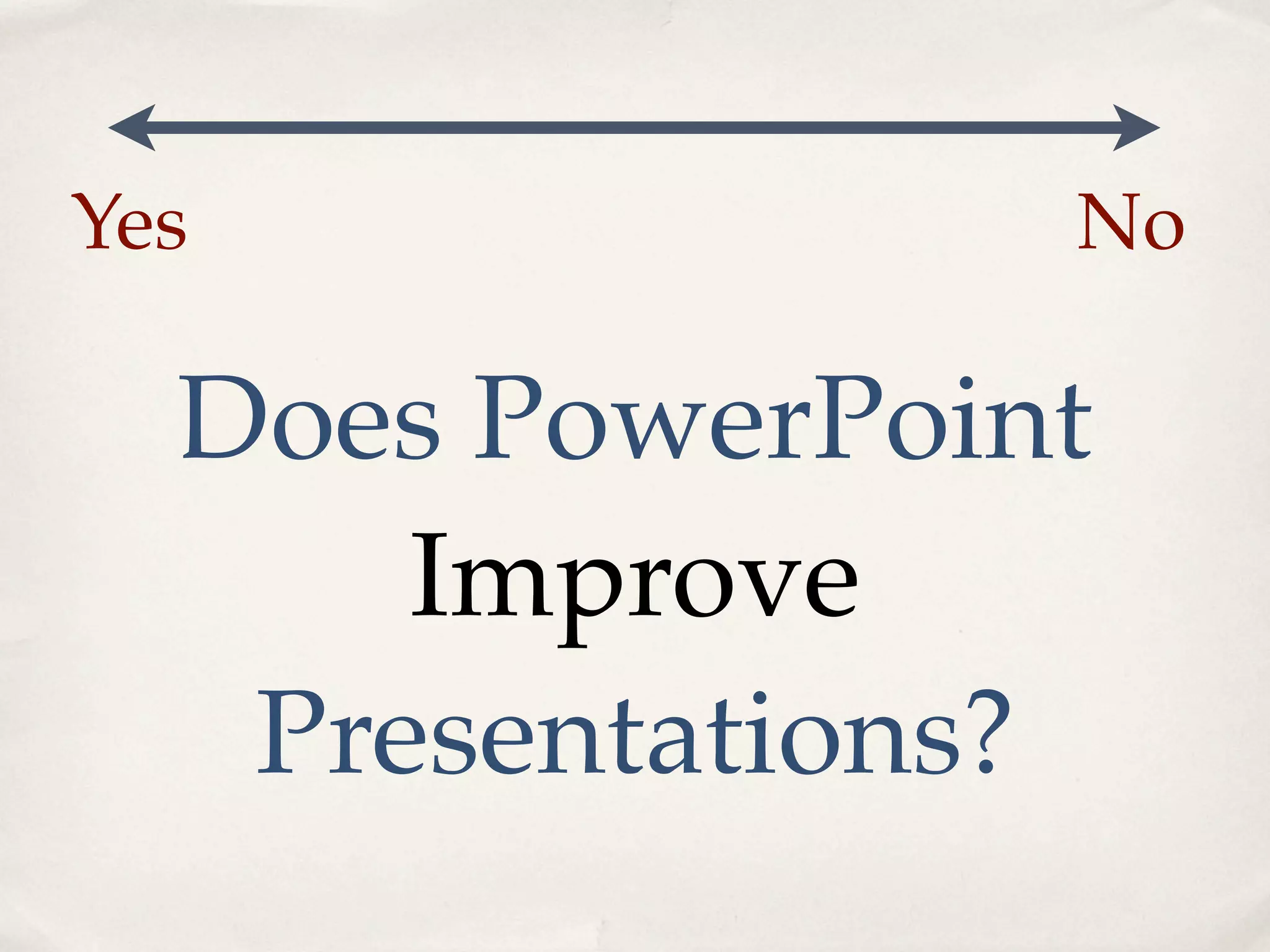 Yes             No

  Does PowerPoint
      Improve
   Presentations?
 