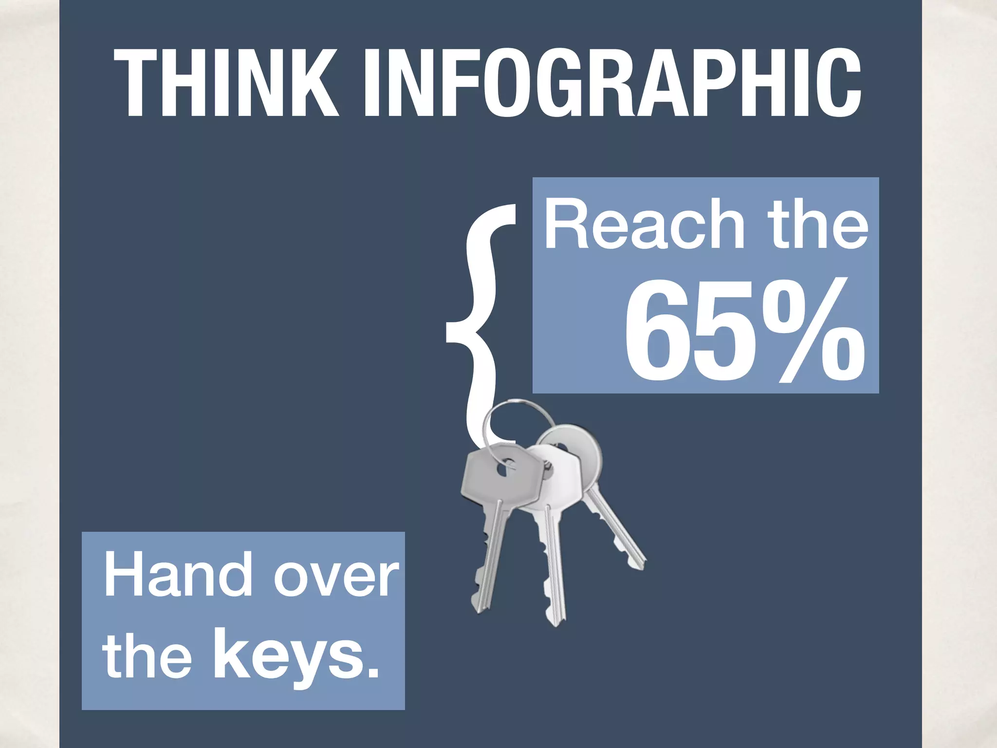 THINK INFOGRAPHIC


            {
                Reach the
                  65%
Hand over
the keys.
 