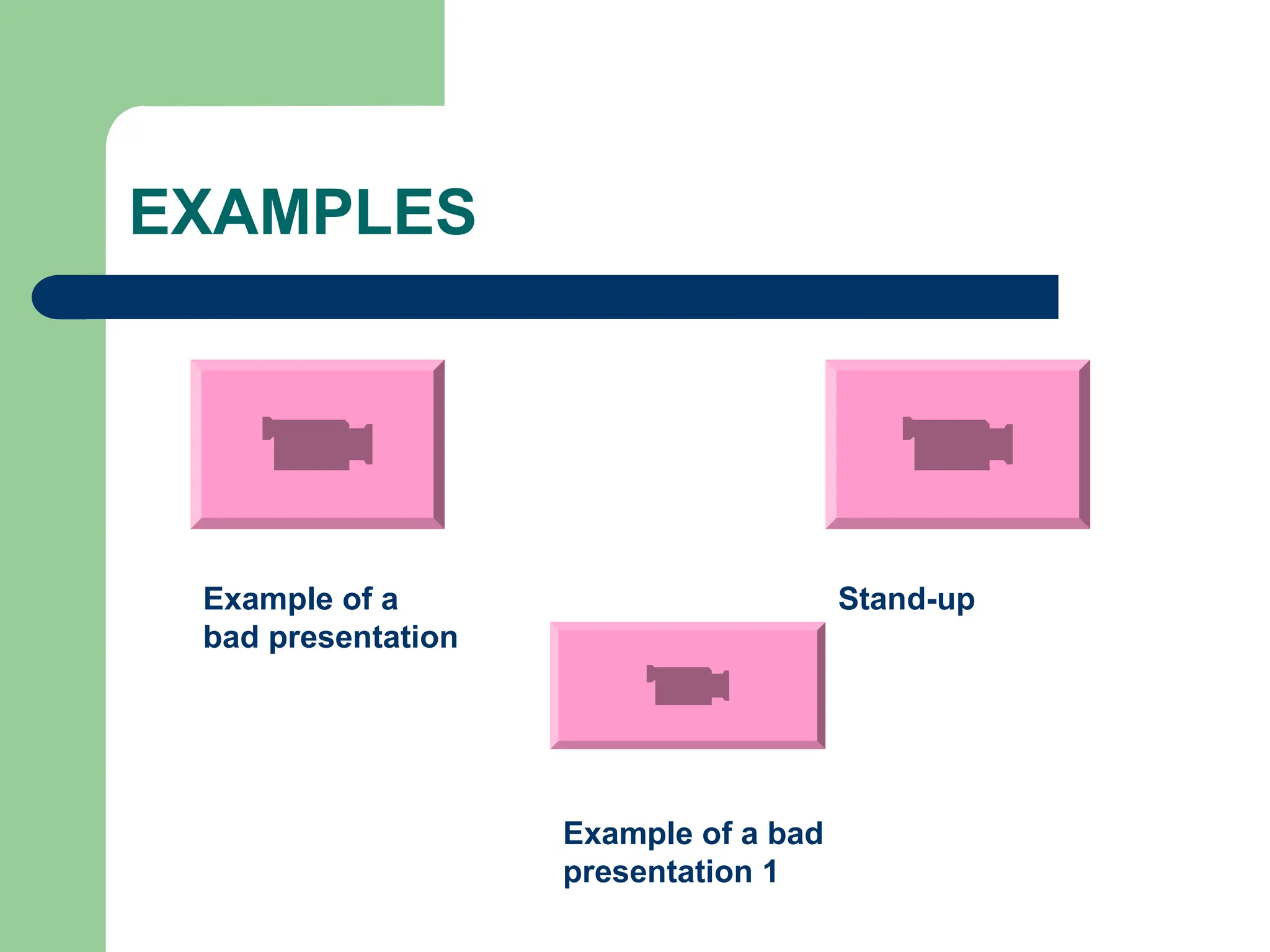 EXAMPLES
Example of a
bad presentation
Stand-up
Example of a bad
presentation 1
 