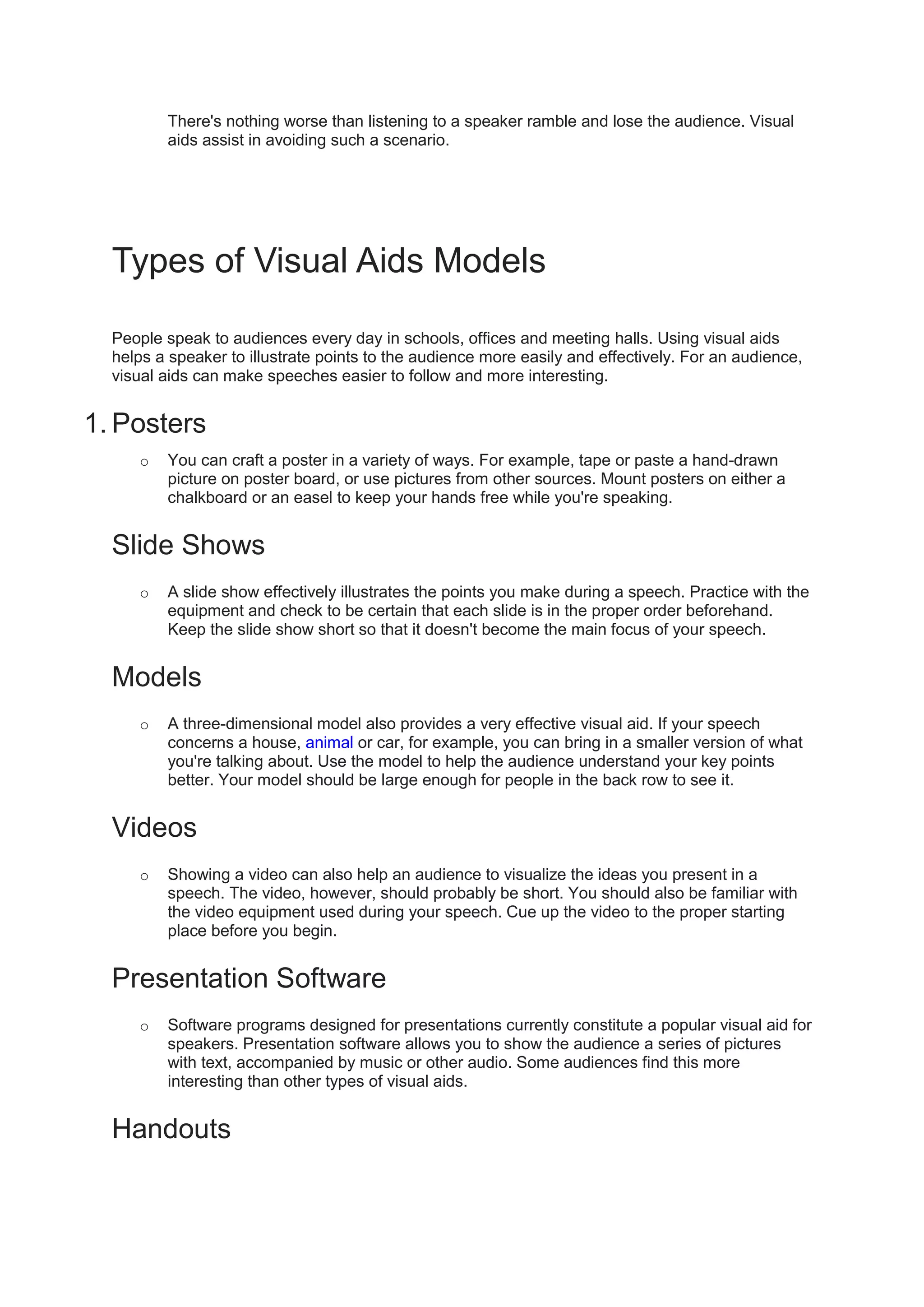 Visual aids in communication