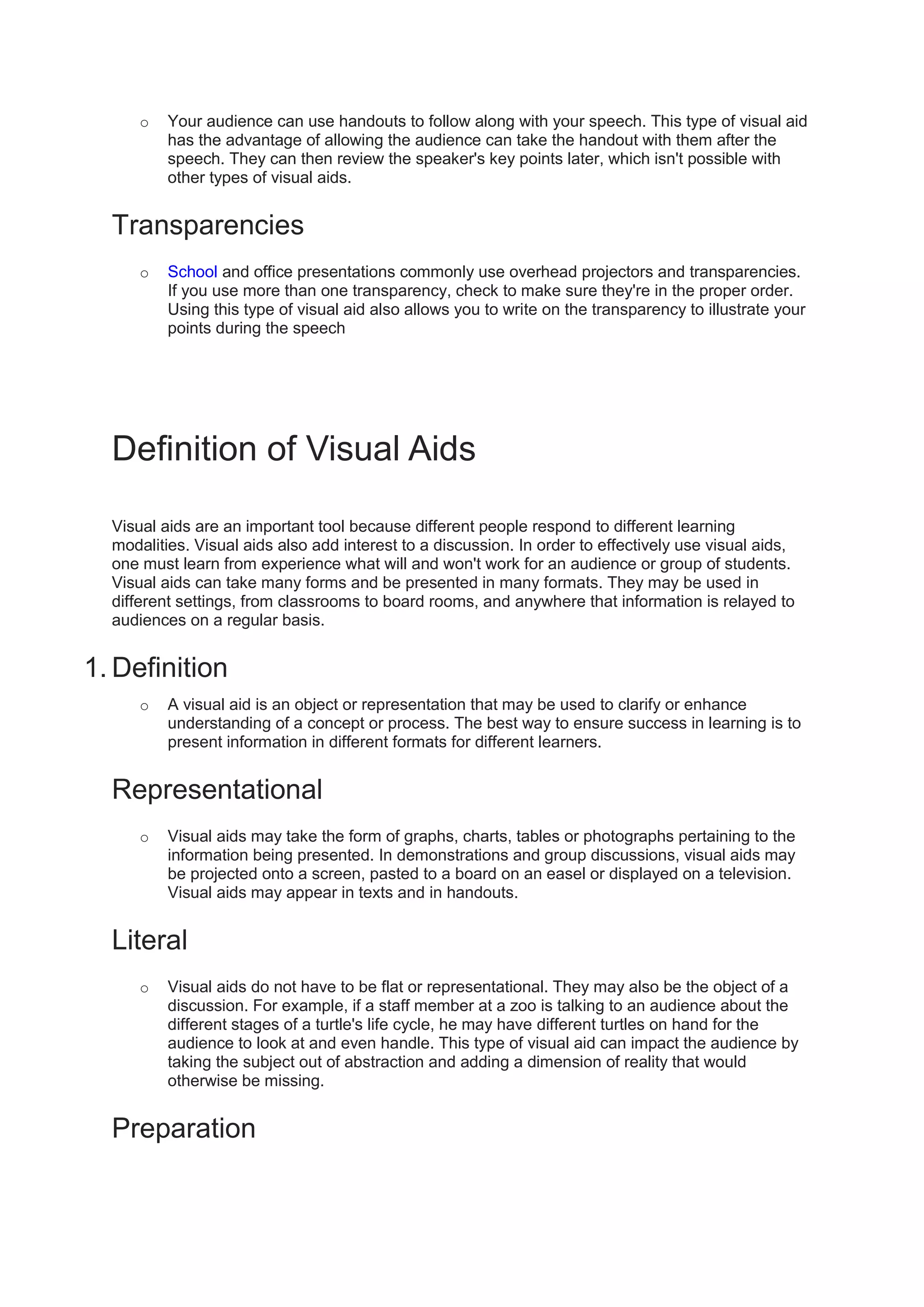 Visual aids in communication