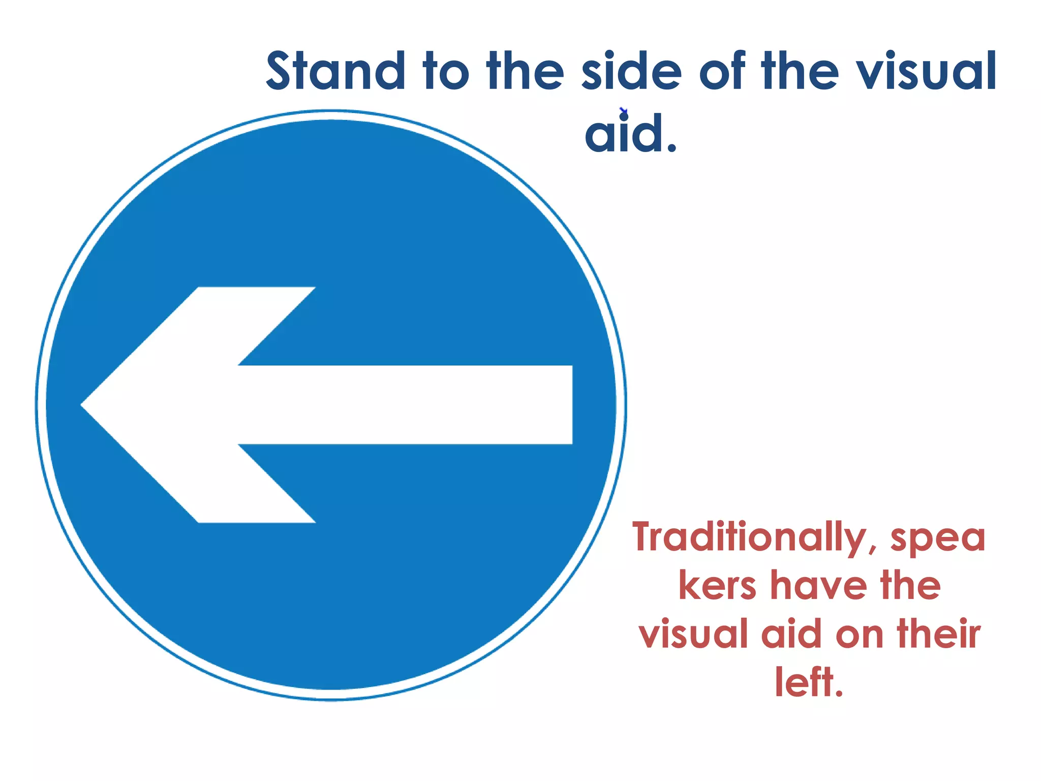 Stand to the side of the visual
             aid.




               Traditionally, spea
                  kers have the
               visual aid on their
                       left.
 
