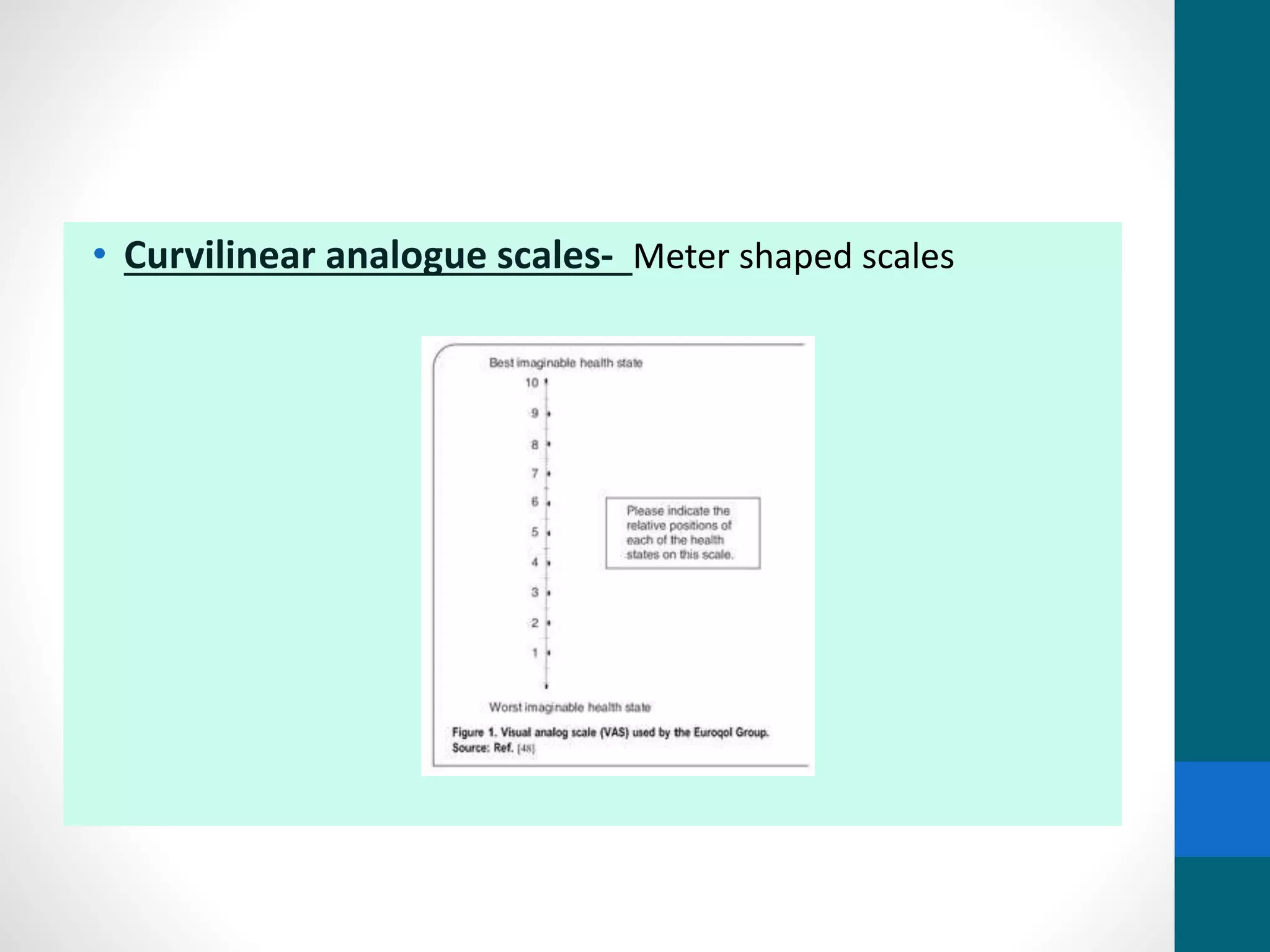 • Curvilinear analogue scales- Meter shaped scales
 