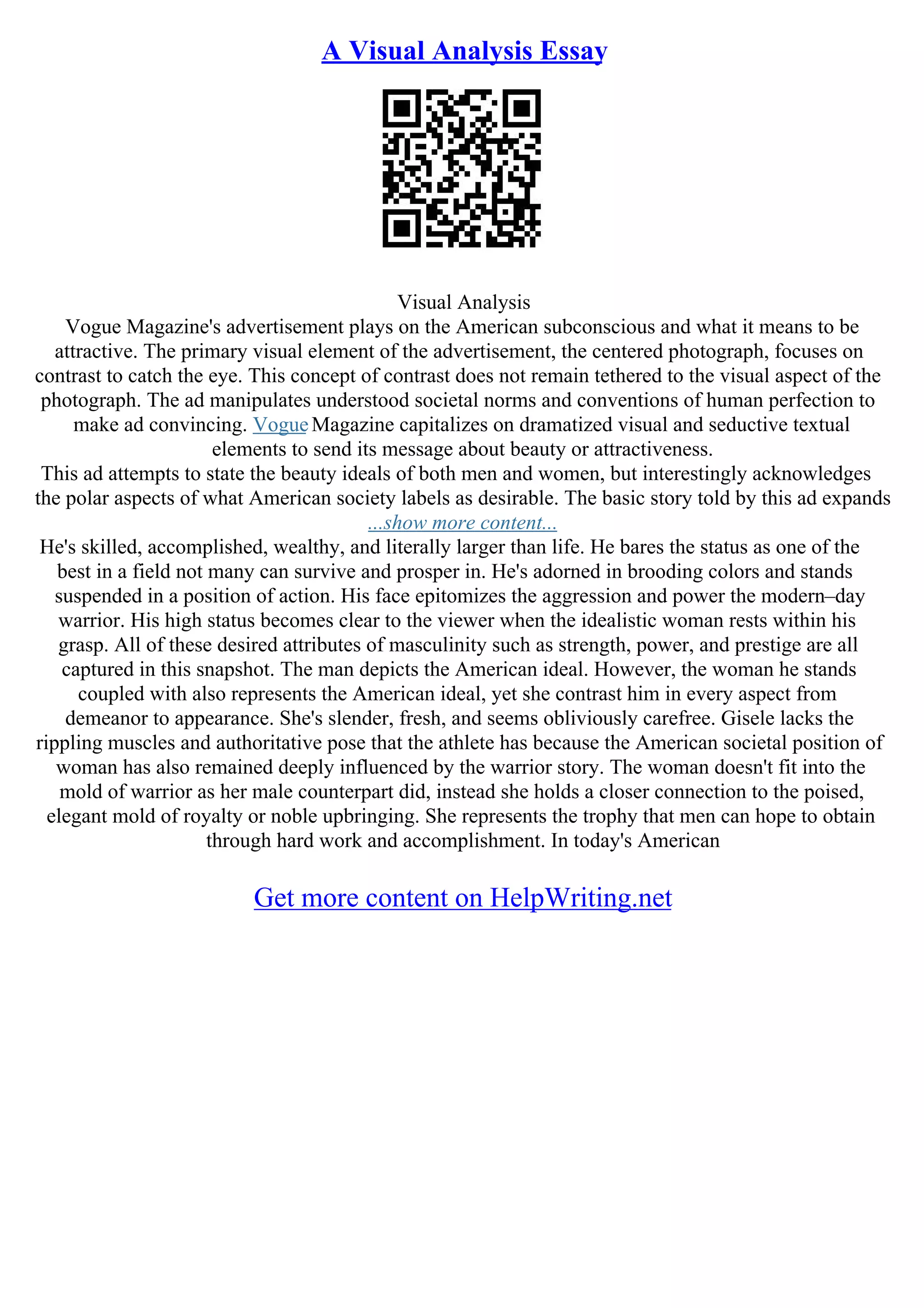 Visual Analysis Essay Examples | PDF