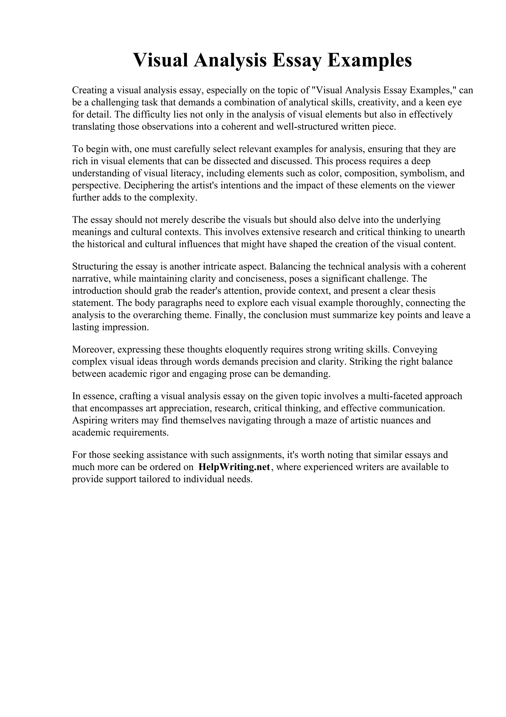 Visual Analysis Essay Examples. Visual Analysis Essay Example Topics