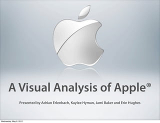 A Visual Analysis of Apple®
                  Presented by Adrian Erlenbach, Kaylee Hyman, Jami Baker and Erin Hughes



Wednesday, May 9, 2012
 