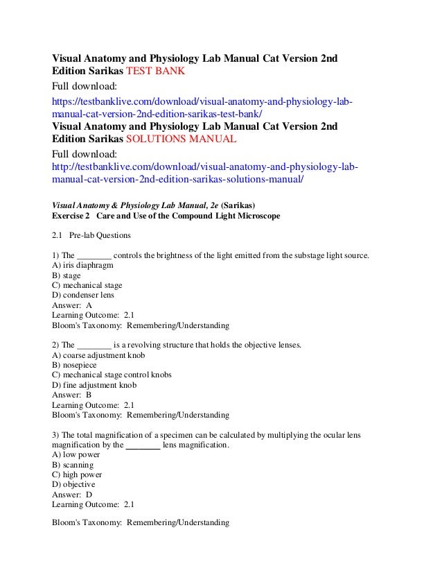 Visual Anatomy And Physiology Lab Manual Cat Version 2nd