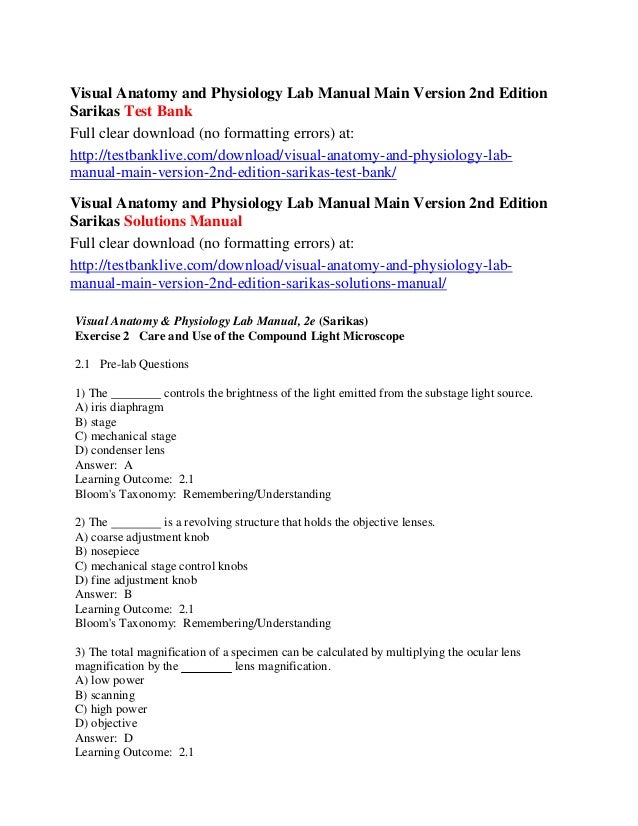 Visual Anatomy And Physiology Lab Manual Main Version 2nd