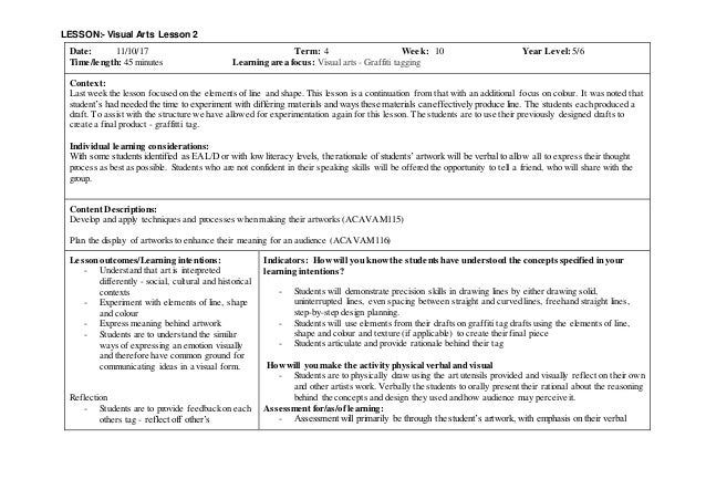 visual art lesson plan 2 visual arts lesson plan