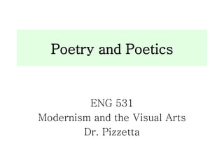 Poetry and Poetics
ENG 531
Modernism and the Visual Arts
Dr. Pizzetta
 
