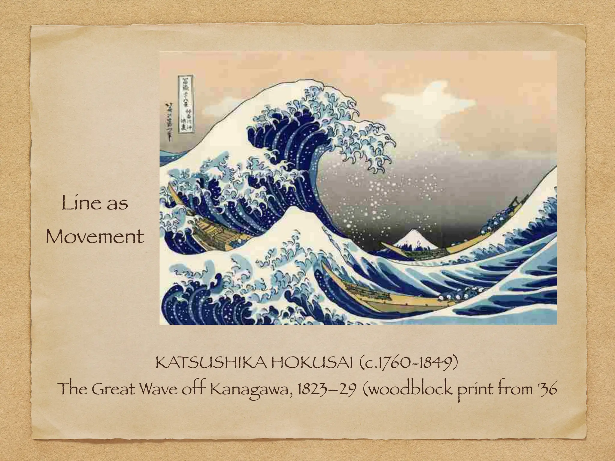 KATSUSHIKA HOKUSAI (c.1760-1849)
The Great Wave off Kanagawa, 1823–29 (woodblock print from '36
Line as
Movement
 