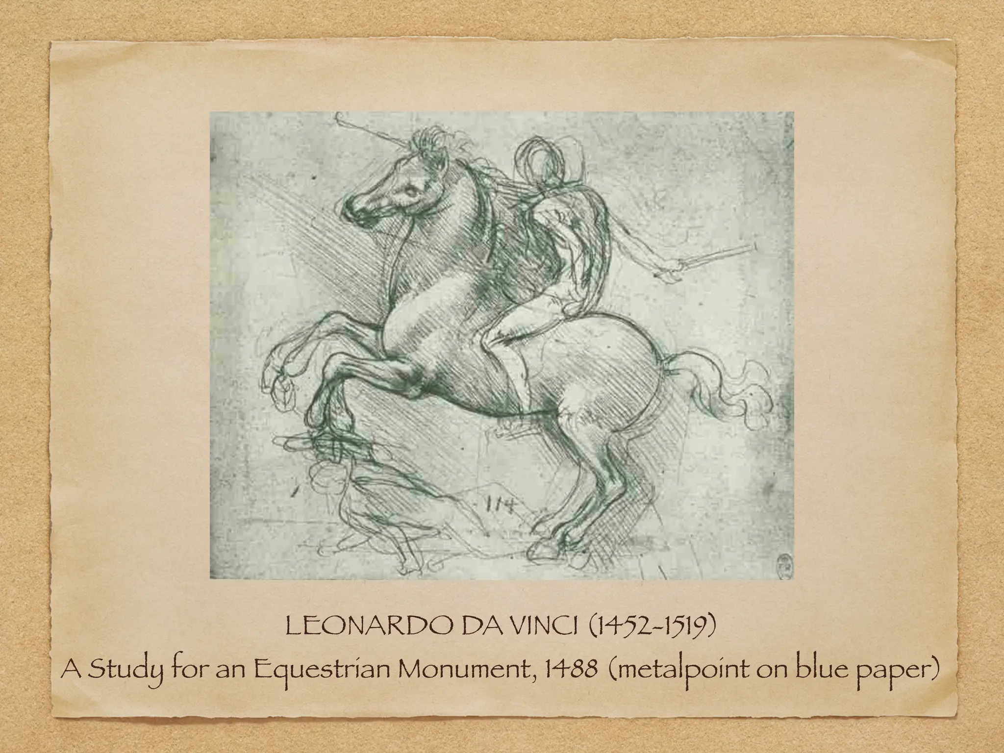 LEONARDO DA VINCI (1452-1519)
A Study for an Equestrian Monument, 1488 (metalpoint on blue paper)
 