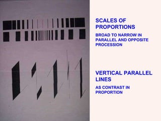 SCALES OF PROPORTIONS BROAD TO NARROW IN PARALLEL AND OPPOSITE PROCESSION VERTICAL PARALLEL  LINES AS CONTRAST IN PROPORTION 
