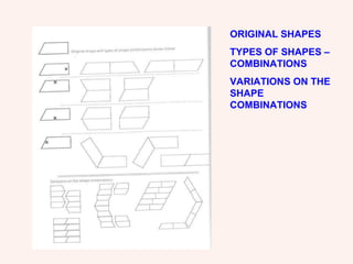 ORIGINAL SHAPES  TYPES OF SHAPES – COMBINATIONS  VARIATIONS ON THE SHAPE COMBINATIONS 