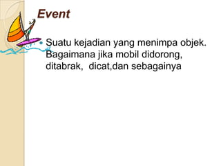MetodeKemampuan yang dimilikiolehsuatuobjek. Contohnyajikamobilberbelok, mundur,maju.