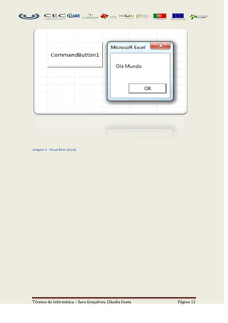 Imagem 6 - Visual Basic (Excel)




Técnico de Informática – Sara Gonçalves, Cláudia Costa   Página 12
 