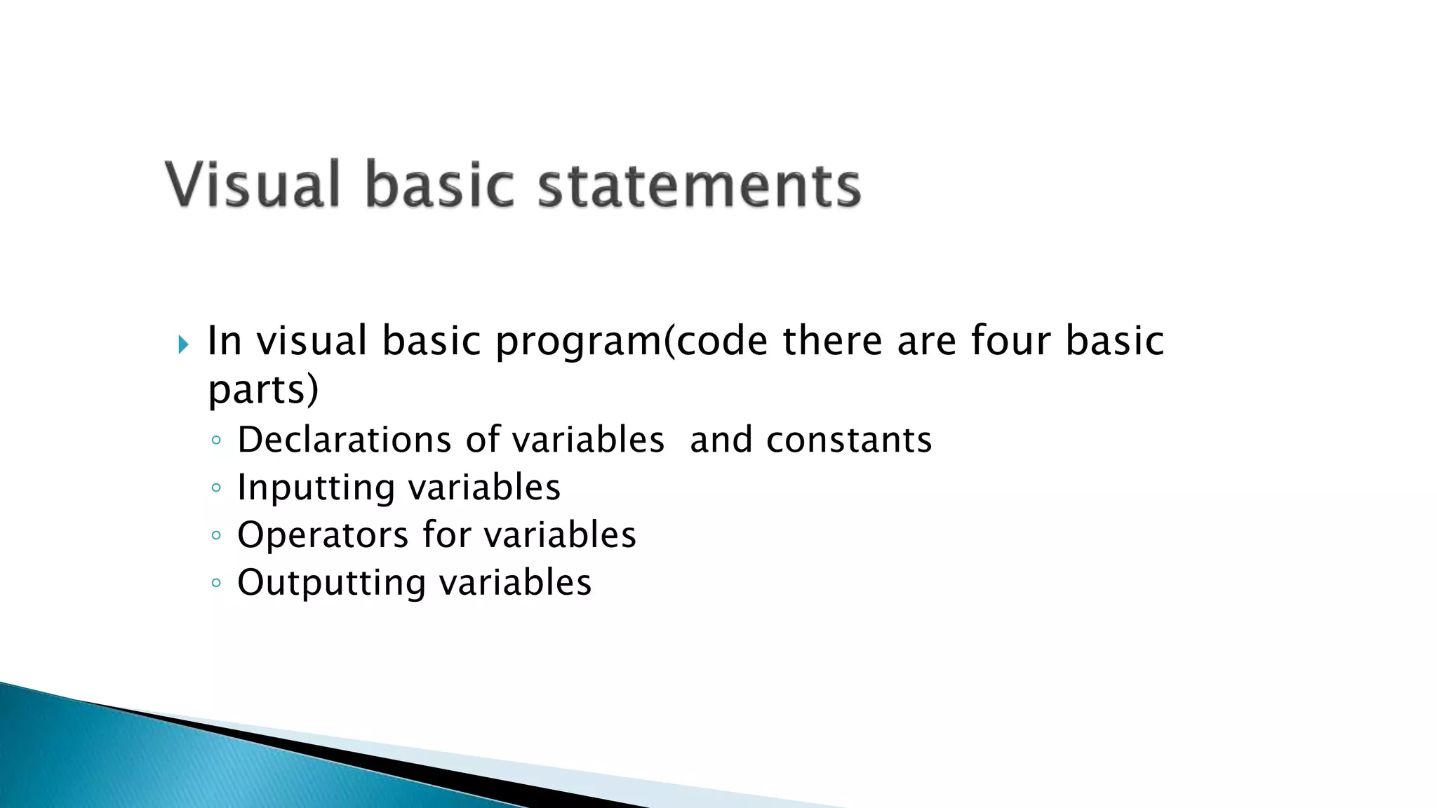 visual basic programming | PPTX | Programming Languages | Computing
