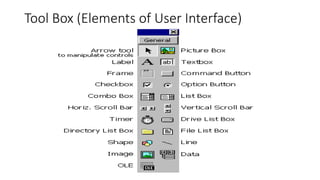 Visual Basic Tool Box Function Introduction to Visual basic 6.0 | PPTX