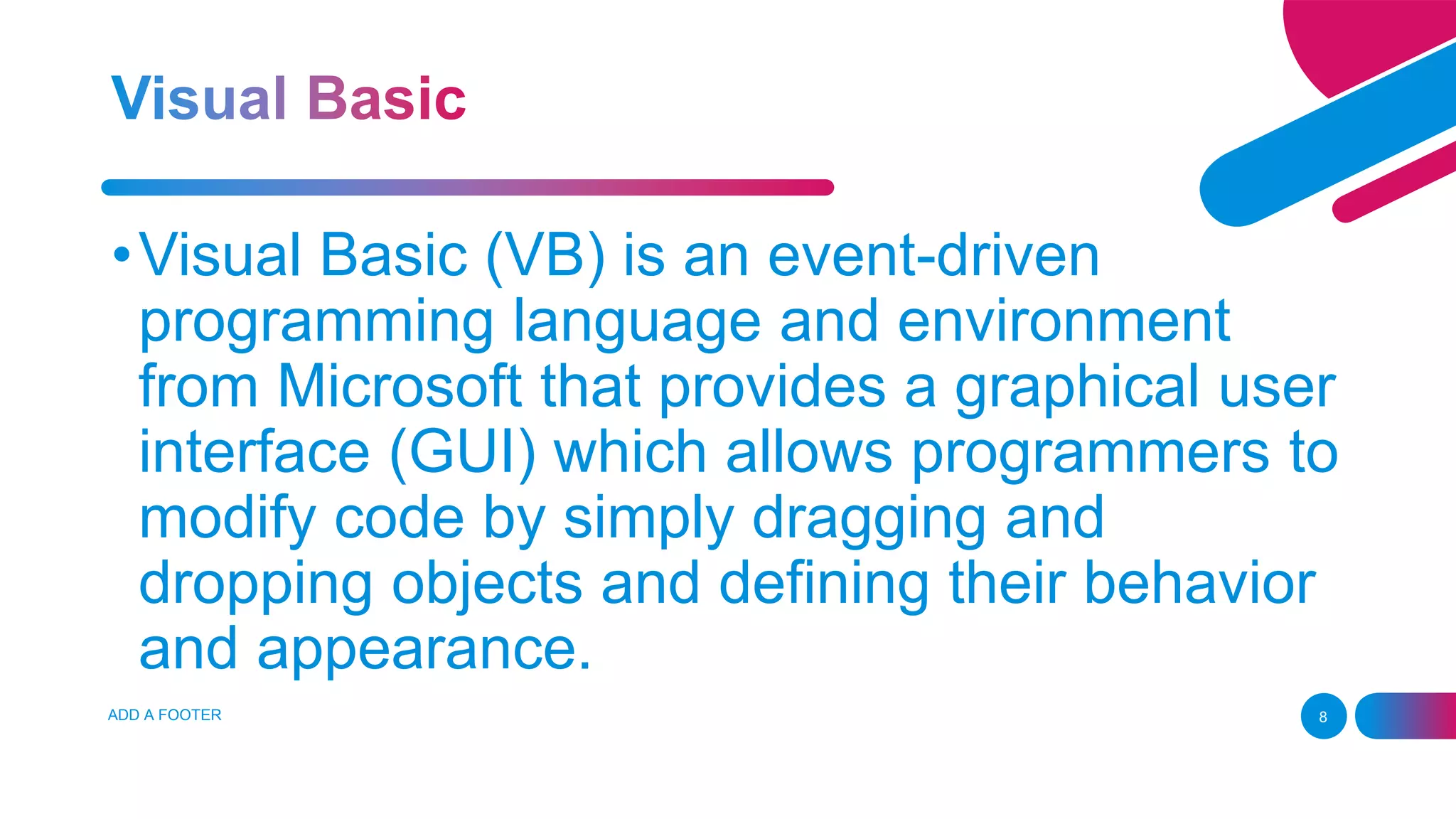 VISUAL BASIC.pptx | Programming Languages | Computing