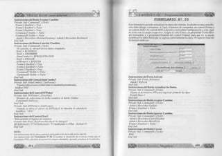 VISUAL BASIC como debe ser... 
Instrucciones del Botón Aceptar Cambios 
Private Sub Command7_Click() 
Frame!.Enabled - True 
Frame2. Enabled = False 
Frame3. Enabled = True 
Command7. Visible - False 
Command8. Visible - False 
Adodcl.Recordset.Absolut ePosition- Adodcl.Recordset.Bookmark 
End Sub 
Instrucciones del Botón Cancelar Cambios 
Private Sub Command8_Click{) 
‘Si cancela, se devuelven los datos originales 
Textl = XCODIGO 
Text2 = XNOMBRE 
DataCombo3 = XPRESENTACION 
Text3 = XVALOR 
DTPickerl = XFECHA 
Frame ¡.Enabled = True 
Frame2.Enabled = False 
Frame 3. Enabled = True 
Command7. Visible — False 
Command8. Visible = False 
End Sub 
Instrucciones del Control DataCombo3 
Private Sub DataCombo3_GotFocus() 
“Cucav¡ose ubica el cursor en DataConibo3 se muestran las presentaciones 
SendKeys "¡F4}" 
End Sub 
Instrucciones del Control DTPicker 
Private Sub DTPickerl_CloseUp() 
‘Despues de seleccionar la fecha seenfoca el botón Grabar 
Command¡. Set Focus 
End Sub 
Private Sub DTPickerl_GotFocus() 
‘Cuando se ubica el cursor en DTPickerl se muestra el calendario 
SendKeys “IF4¡’’ 
End Sub 
Instrucciones del Control Text3 
‘Sólo permite el ingreso de números 
Private Sub Text3_KeyPress(KeyAscii A s Integer) 
lf(Chr(KeyAscii)< “0” OrChr(KeyÁscii)> “9") And KeyAscii O 8Then KeyAscii=0 
End Sub 
N O T A 
Las instrucciones de los otros controles son iguales a los d e la aplicación anterior. 
Las instrucciones del F o rm u la rio N" 04 (Consulta) se desarrolla de la m ism a forma que el 
Formulario N°03, sólo debe de mostrar los cam pos calculados y permitir actualizar de los artículos. 
4 9 4 G r u p o E d i t o r i a l Megabyte-1 
CAPÍTULO XII: Programación ADO 4 1 1 1 1 
FORMULARIO N 2 0 5 
Este formulario permite actualizar los datos del sistema. Su diseño es muy sencillo, 
sólo debe dibujar 4 etiquetas, 4 Cajas, 4 botones de comandos, un control Frame y 
un control ADO. Al control ADO conéctelo con la tabla Configuración y a las cajas 
de texto con el campo respectivo. Asigne el valor False a la propiedad ControlBox 
del formulario y a propiedad Enabled del control Frame 1 para que no se pueda 
modificar los datos hasta que se ingresa correctamente la clave. El aspecto final del 
formulario debe ser: 
O a l o * A c t u a l e s 
Ultimo Código 
Impuesto General e les Ventas JText2 
Utilidad Actual 7¡¿ |Text3 
D escuento Actual 
Aceptar los Cambios j Ignorar los Cambios j 
I 1-^ I ^ I A d o d c l 
Instrucciones del Form Actívate 
Prívate Sub Form_Activate() 
Adodcl .Refresh 
End Sub 
Instrucciones del Botón Actualizar los Datos. 
Prívate Sub Command3_Click() 
‘Llama al formulario N°6 para ingresar primero la clave 
Formó.Show ¡ 
End Sub 
Instrucciones del Botón Aceptar Cambios 
Prívate Sub Command¡_Click() 
Adodcl .Recordset. Update 
Frame ¡.Enabled = False 
End Sub 
Instrucciones del Botón Ignorar Cambios 
Prívate Sub Command2_Click() 
Adodcl. Recordset. CancelUpdate 
Adodcl .Recordset. MoveFirst 
Frame ¡.Enabled = False 
End Sub 
Instrucciones del Botón Cerrar 
Prívate Sub Command4_Click() 
Hide 
End Sub 
G r u p o E d i t o r i a l Megabyte 4 9 5 
 