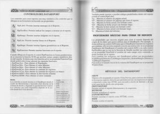 ^ É IIIéI^ VISUAL BASIC como debe ser... 
CONTROLES DEL DATAREPORT 
Los controles para crear reportes son muy similares a los controles que se 
dibujan en un formulario incluyendo sus propiedades. 
RptLabel: Permite insertar mensajes en el Reporte. 
RptTextBox: Permite indicar los campos a mostrar en el reporte. 
Rptlmage: Permite insertar imágenes en el reporte. 
RptLine: Permite insertar líneas en el Reporte. 
RptShape: Permite insertar figuras geométricas en el Reporte. 
RptFunction: Permite insertar funciones en el reporte. 
Cuando dibuja en el reporte el control RptFunction en forma predetermina­da 
se muestra la función SUM que permite sumar campos numéricos den­tro 
del reporte. Si desea usar otra función active su propiedad FunctionType 
donde podrá seleccionar además las siguiente funciones: 
1-RptFuncAve.- Para obtener el Praomedio. 
2-RptFuncMin.- Para Obtener el valor Mínimo. 
3-RptFuncMax.- Para obtener el valor Máximo. 
4-RptFuncRCnt.-Para obtener la cantidad de registros. 
5-RptFuncVCnt.-Para obtener la cantidad de registros en blanco 
6-RptFuncSDEV.-Para obtener la desviación estándar. 
7-RptFuncSERR.-Para obtener el error estándar. 
NOTA 
Los controles se puede insertar en el DataReport desde el 
cuadro de Herramientas o haciendo click derecho en la 
ventana de diseño y eligiendo la opción Insertar Control. 
Los controles que estén disponibles depende de la sec­ción 
donde hizo click derecho. 
Etiqueta 
Cuadro de texto 
Im age 
L ín ea 
Forma 
Número actual de página 
Número total de páginas 
F ech a actual (formato corto) 
F ech a actual (formato largo) 
H ora actual (formato corto) 
Hora actual (formato largo) 
T ítulo del informe 
500 G r u p o E d it o r i a l Megabyte< 
CAPÍTULO XII: Programación ADO ^ ¡ ¡ ¡ ¡ ¡ ^ 
También puede insertar o escribir códigos predefinidos dentro del reporte 
usando el control RptLabel: 
%p : Muestra el número de página actual. 
%P : Muestra el número de páginas que tiene el reporte. 
%d : Muestra la fecha actual con formato corto. 
%D : Muestra la fecha actual con formato largo. 
%t : Muestra la hora actual con formato corto. 
%T : Muestra la hora actual con formato largo. 
%i : Muestra el título del informe. 
PROPIEDADES BÁSICAS PARA CREAR UN REPORTE 
Las propiedades que necesita asignar para crear el reporte depende del 
origen de los datos que quiera utilizar para el DataReport. Por ejemplo, si 
desea utilizar un control ADO para que el DataReport muestre los registros 
que contiene, sólo necesita asignarle a través una instrucción en su propiedad 
DataSource del DataReport el nombre del control ADO y en cada control 
RptTextBox que se use en la Sección de Detalle escribir (no seleccionar) 
en su propiedad DataField el nombre de cada campo cuyo contenido se 
desea mostrar en el reporte. 
Para cam biar los m árgenes del D ataReport utilice sus propiedades: 
RightMargin(Derecho) LeftMargin (Izquierdo), BottomMargin (Inferior) y 
TopMargin (Superior). 
Para indicar el tamaño inicial de la ventana del DataReport use su propiedad 
WindowState. 
MÉTODOS DEL DATAREPORT 
SHOW 
Muestra sólo en pantalla el reporte (Vista Previa), pero contiene dos botones 
en la esquina superior derecha que permiten enviar a la impresora el reporte 
o exportarlo como tipo HTML para enviarlo a través de Internet o de tipo 
texto para leerlo desde otro programa. 
PRINTREPORT 
Permite enviar el reporte directamente a la impresora. 
REFRESH 
Permite actualizar el reporte. 
EXPORTREPORT 
Permite exportar el reporte como HTTML o texto. 
HIDE 
Permite ocultar el reporte, 
l i l i l í Grupo E d ito ria l Megabyte 501 
 