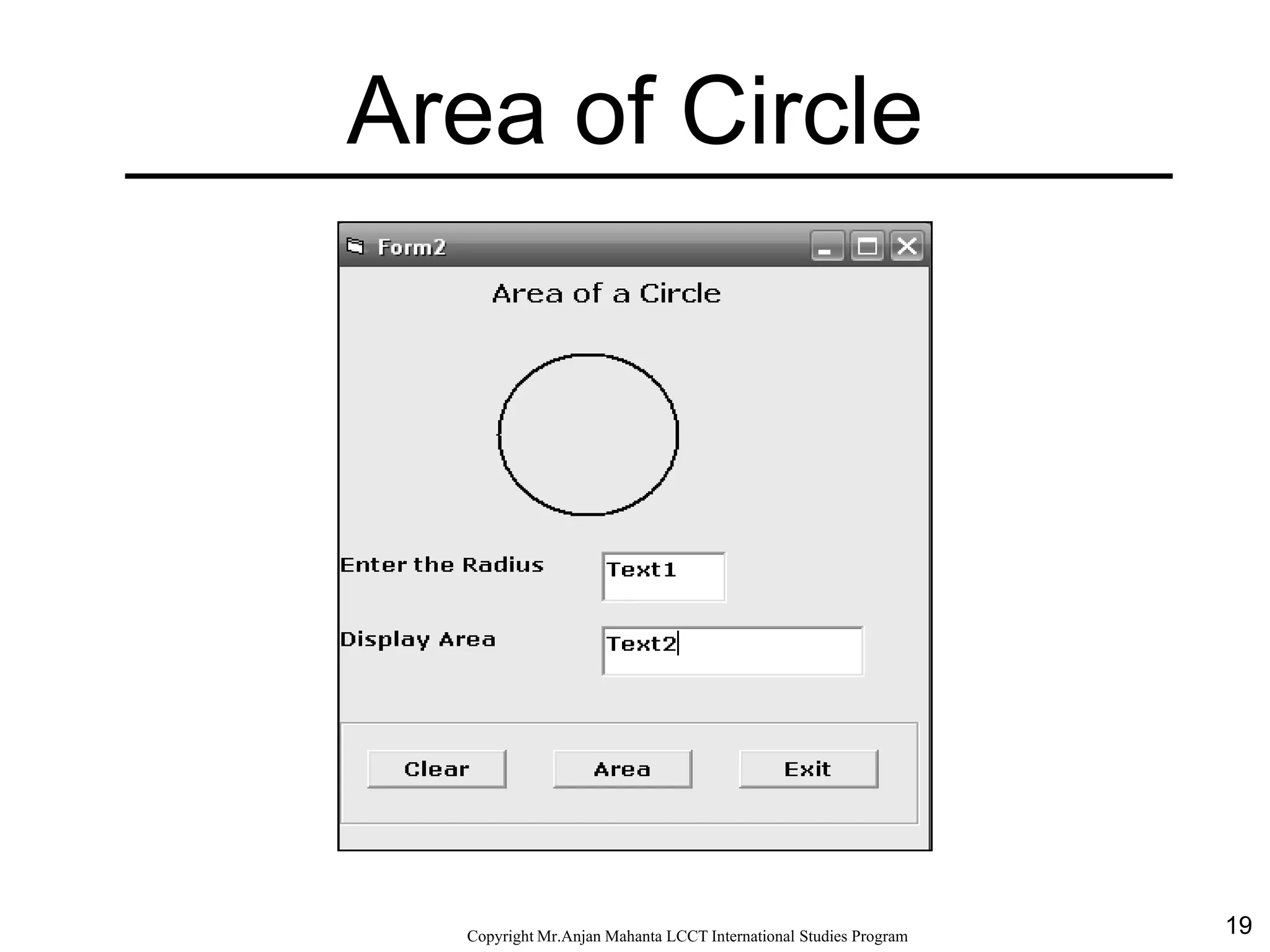 19CopyrightMr.Anjan Mahanta LCCTInternational Studies Program
Area of Circle
 