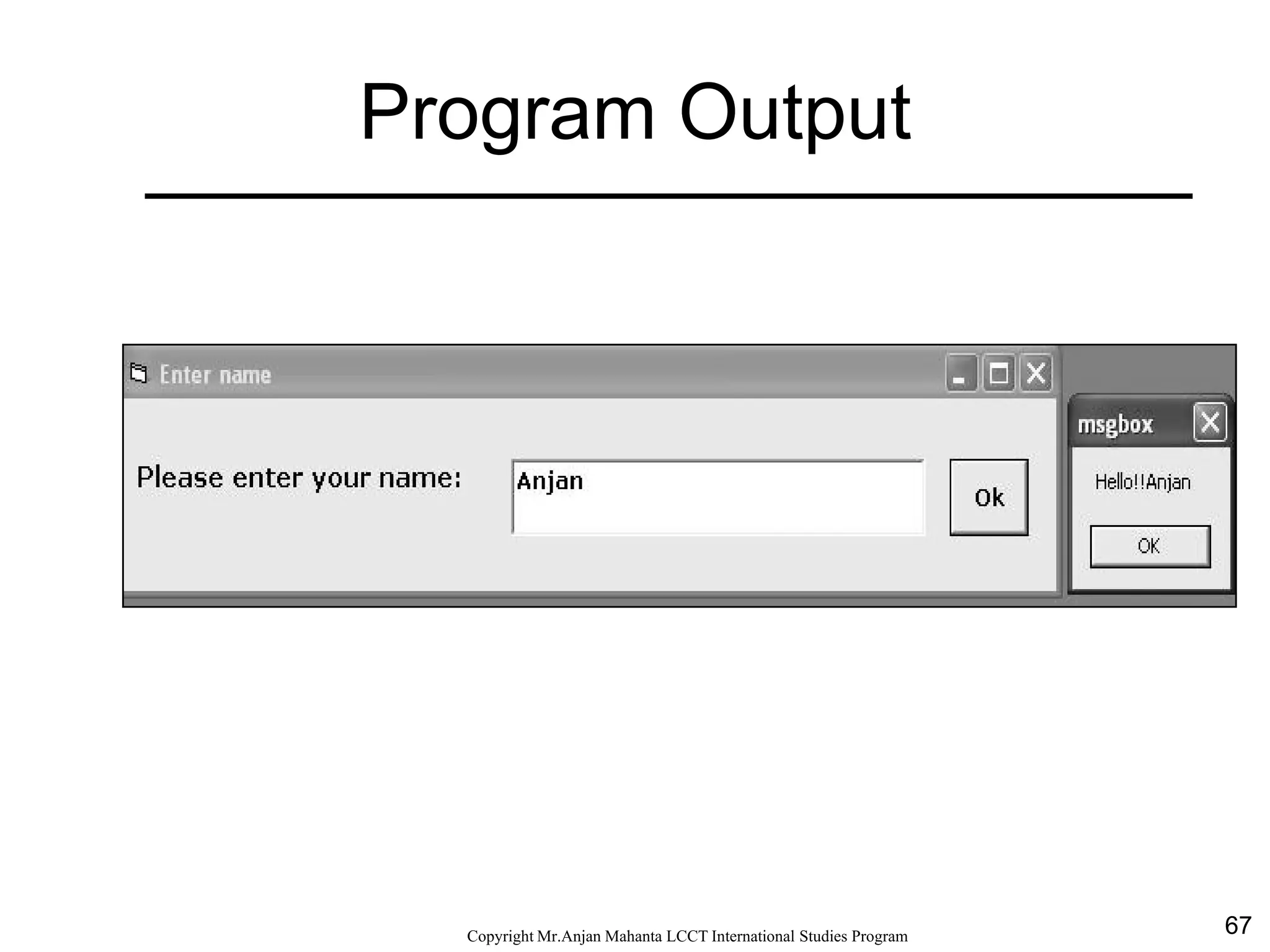 67CopyrightMr.Anjan Mahanta LCCTInternational Studies Program
Program Output
 