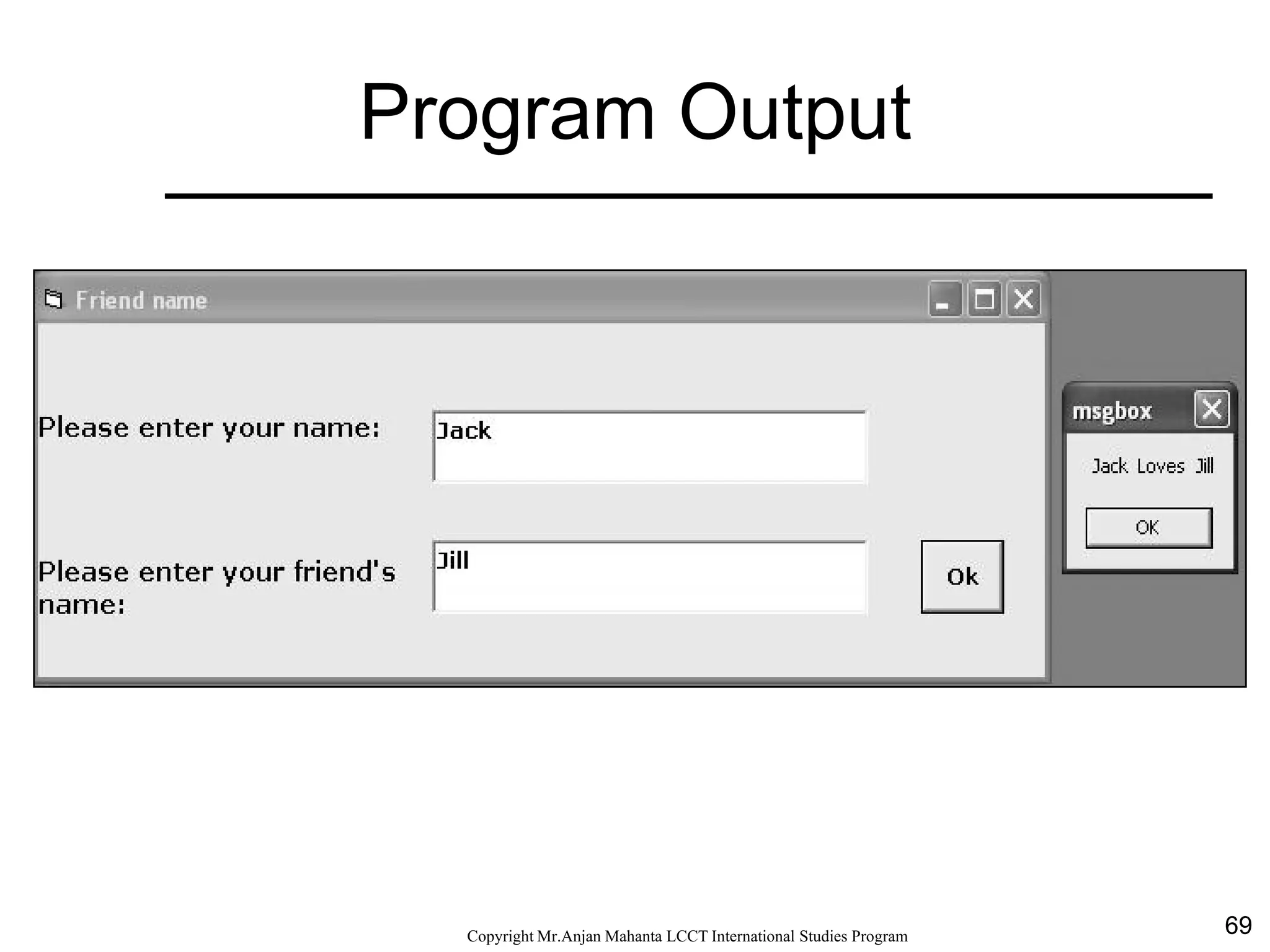 69CopyrightMr.Anjan Mahanta LCCTInternational Studies Program
Program Output
 