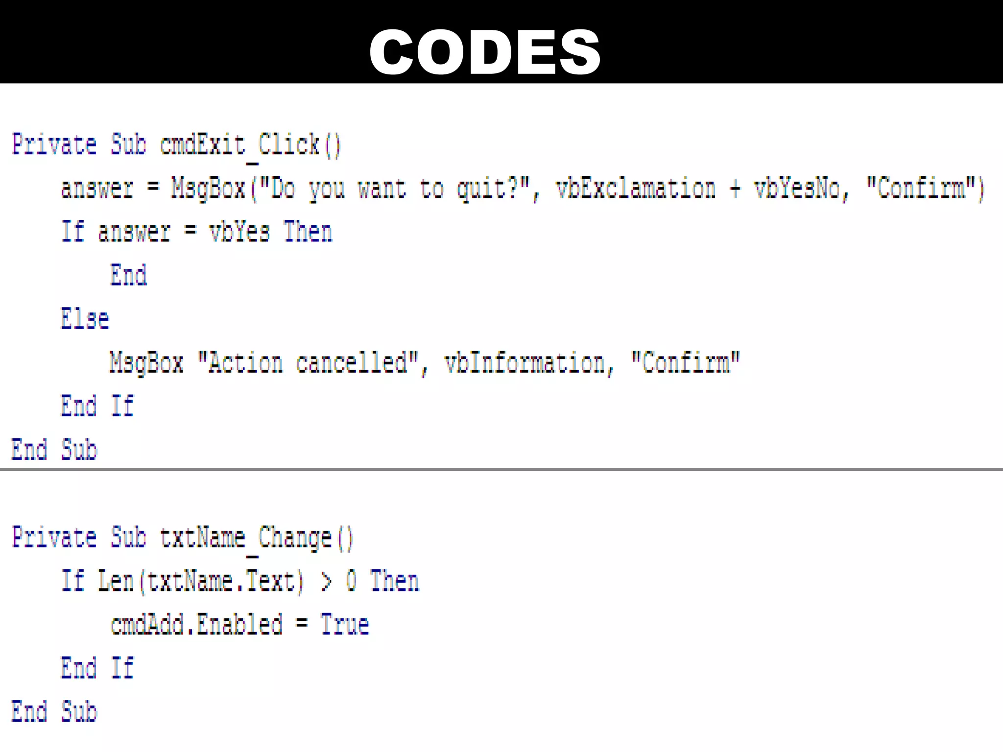 Visual Basic Codes And Screen Designs | PPT