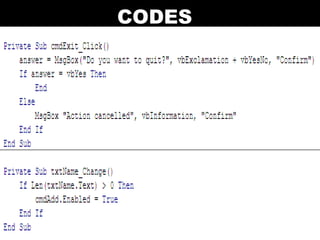 Visual Basic Codes And Screen Designs | PPT