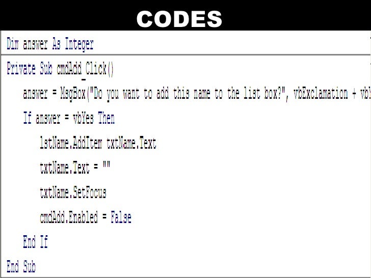 Visual Basic Codes And Screen Designs