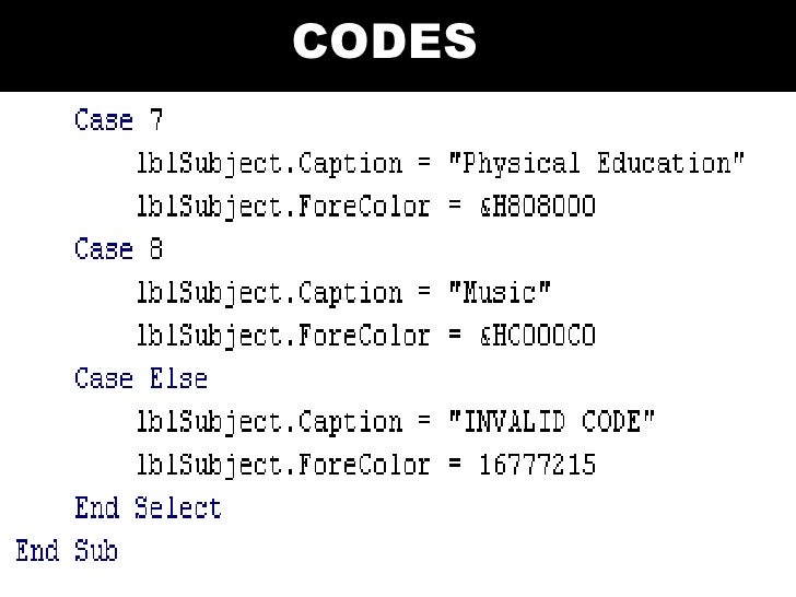 Visual Basic Codes And Screen Designs