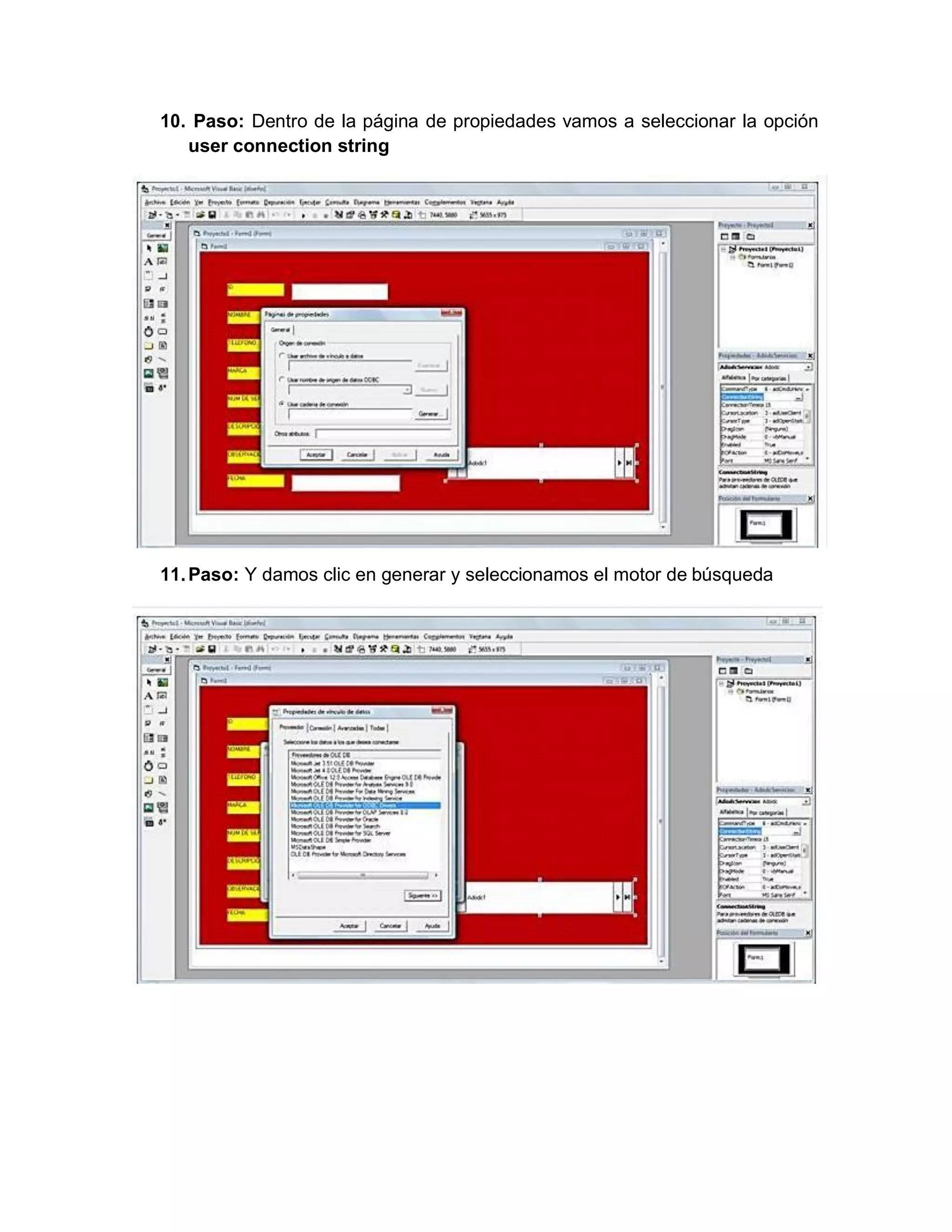 10. Paso: Dentro de la página de propiedades vamos a seleccionar la opción
user connection string
11.Paso: Y damos clic en generar y seleccionamos el motor de búsqueda
 