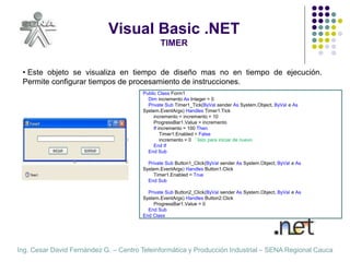 Ing. Cesar David Fernández G. – Centro Teleinformática y Producción Industrial – SENA Regional Cauca
Visual Basic .NET
TIM...