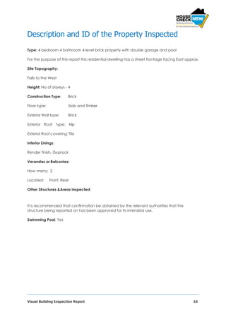 Visual Property Inspection Report Example Visual Building Inspection Report - House Check NSW | PDF