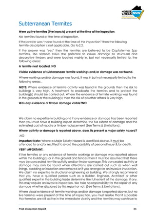 Termite Report Example Visual Building Inspection Report - House Check NSW | PDF