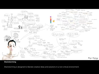 Brainstorming
Brainstorming is designed to liberate creative ideas and solutions in a non critical environment.
 