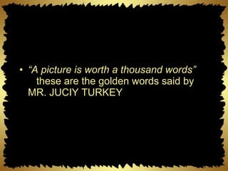 “ A picture is worth a thousand words”    these are the golden words said by MR. JUCIY TURKEY 