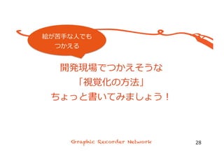 28
開発現場でつかえそうな
「視覚化の⽅方法」
ちょっと書いてみましょう！
絵が苦⼿手な⼈人でも
つかえる
 